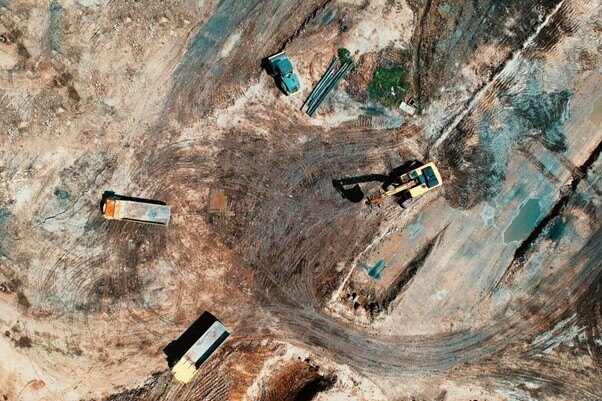 Aerial view of a building site using programs for estimating construction