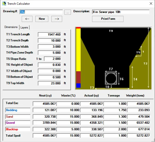 EL Pipe trench calc screenshot