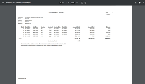 JF Estimate invoice summary