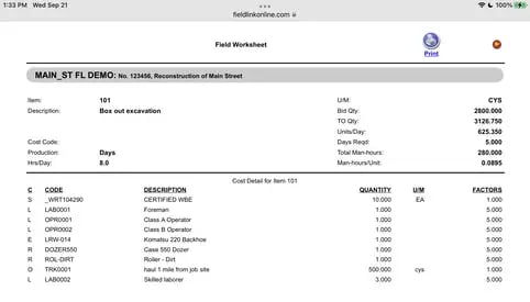 Field Worksheet