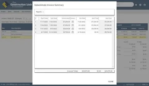 JF-Subestimate invoice summary