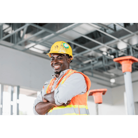 construction worker smiling with hard hat