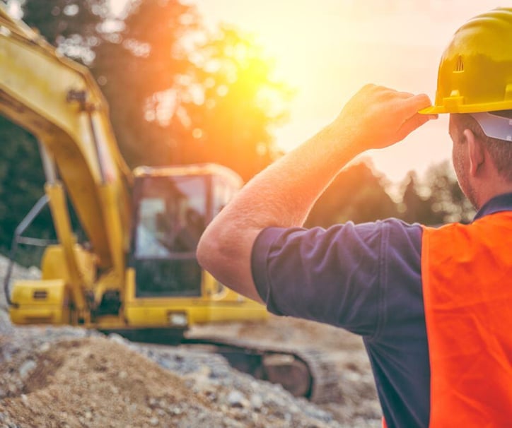 worker looks at excavator