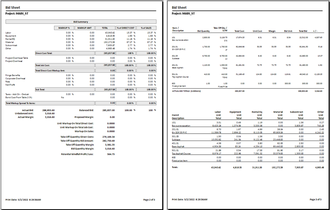 Main_St. Bid Sheet Narrow Report